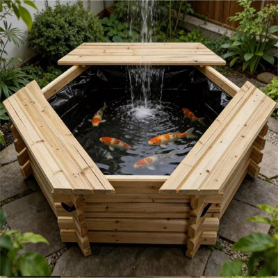 Wooden Garden Pond 50Gal Liner Outdoor Fish Patio