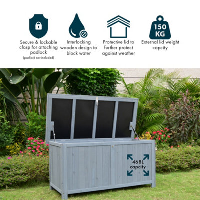 Wooden Garden Storage Deck Box With Lockable Lid - Outdoor Chest ...