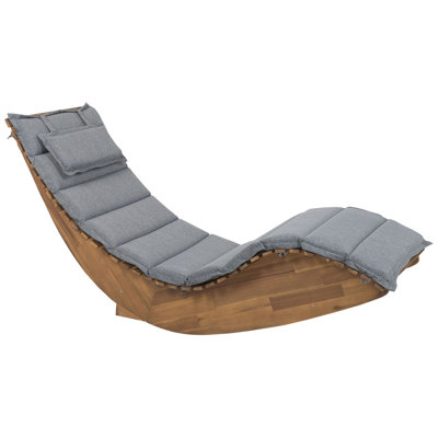 Wooden Garden Sun Lounger with Cushion Grey BRESCIA