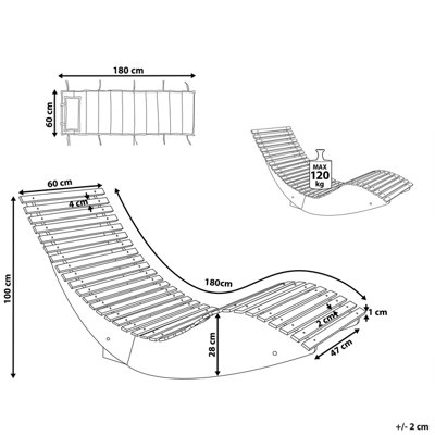 Wooden Garden Sun Lounger with Cushion Grey BRESCIA - 3