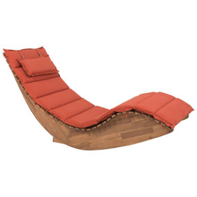Wooden Garden Sun Lounger with Cushion Red BRESCIA
