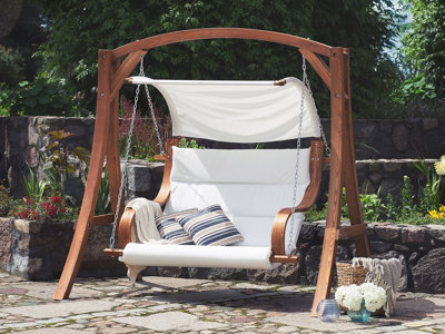 Wooden Garden Swing Light Wood and White APRILIA