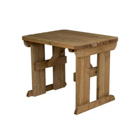 Wooden garden table, Hollies rounded outdoor pinic dining desk (3ft, Rustic brown finish)