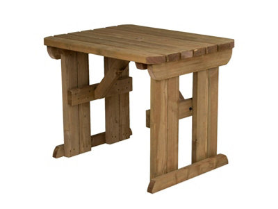 Wooden garden table, Hollies rounded outdoor pinic dining desk (4ft, Rustic brown finish)