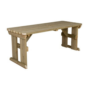 Wooden garden table, Hollies rounded outdoor pinic dining desk (5ft, Natural finish)