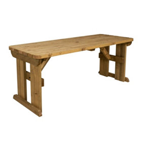 Wooden garden table, Hollies rounded outdoor pinic dining desk (5ft, Rustic brown finish)