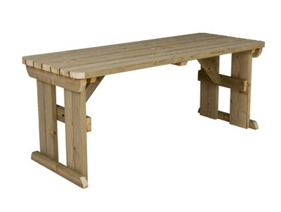Wooden garden table, Hollies rounded outdoor pinic dining desk (7ft, Natural finish)