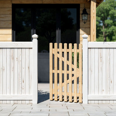 Wooden Gate For Garden Protective Fence Partition Wall Arch Frame Elegant Teak Wood With Latch H 150 cm