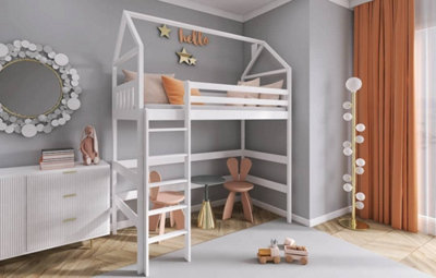 Wooden Gloria Loft Bed In White W1980mm x H2270mm x D980mm