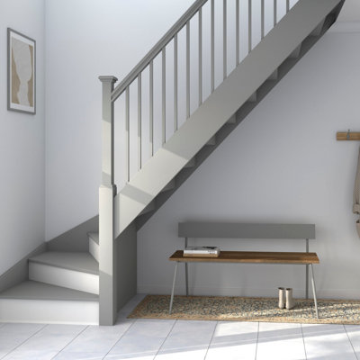 Wooden grey and white painted staircase.