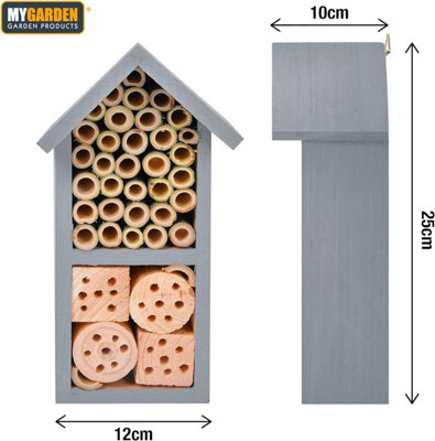 Wooden Grey Insect Hotel Free Standing Natural Wood Eye Catching Bug House