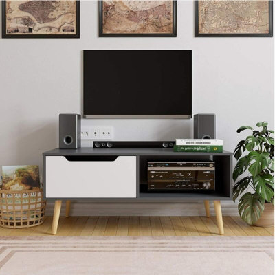 Wooden Grey White Scandinavian Coffee Table With Legs Storage Compartment Drawer - 5