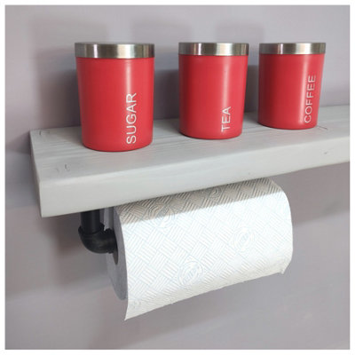 Wooden Handmade Rustic Kitchen Roll Black Holder with Antique Grey