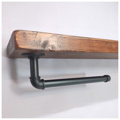 Wooden Handmade Rustic Kitchen Roll Black Holder with Dark Oak Shelf 6 inches 145mm Length of 40cm