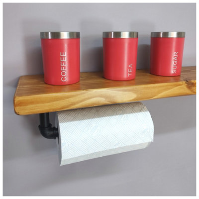 Wooden Handmade Rustic Kitchen Roll Black Holder with Light Oak Shelf 7 ...