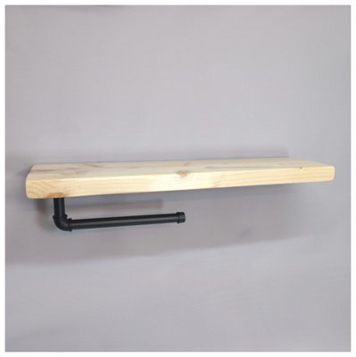 Wooden Handmade Rustic Kitchen Roll Black Holder with Primed Shelf 6 inches 145mm Length of 50cm