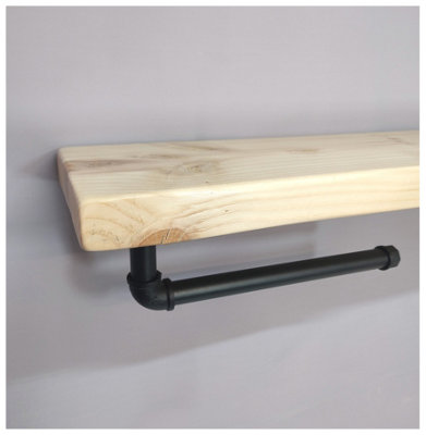 Wooden Handmade Rustic Kitchen Roll Black Holder with Primed Shelf 6 inches 145mm Length of 50cm