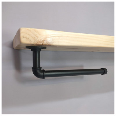 Wooden Handmade Rustic Kitchen Roll Black Holder with Primed Shelf 9 inches 225mm Length of 120cm