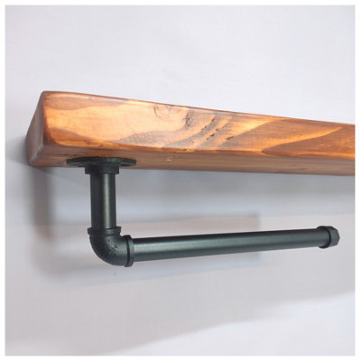 Wooden Handmade Rustic Kitchen Roll Black Holder with Teak Shelf 7 inches 175mm Length of 130cm