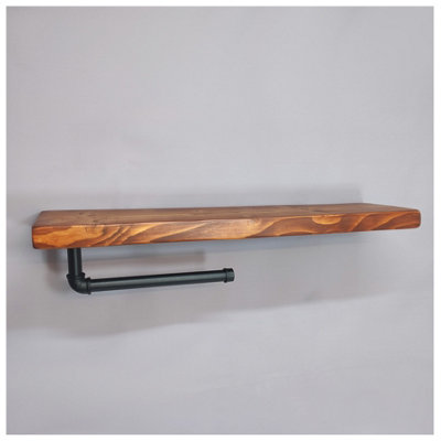 Wooden Handmade Rustic Kitchen Roll Black Holder with Teak Shelf 7 inches 175mm Length of 190cm