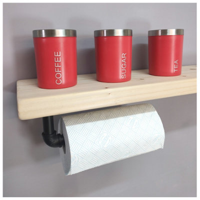 Wooden Handmade Rustic Kitchen Roll Black Holder with Unprimed Shelf 7 ...