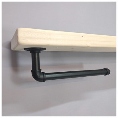 Wooden Handmade Rustic Kitchen Roll Black Holder with Unprimed Shelf 9 inches 225mm Length of 120cm