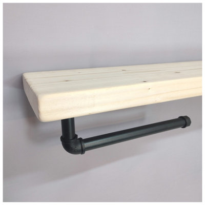 Wooden Handmade Rustic Kitchen Roll Black Holder with Unprimed Shelf 9 inches 225mm Length of 120cm