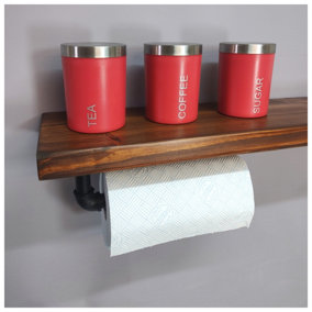 Wooden Handmade Rustic Kitchen Roll Black Holder with Walnut Shelf 6 inches 145mm Length of 100cm
