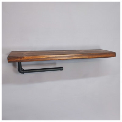 Wooden Handmade Rustic Kitchen Roll Black Holder with Walnut Shelf 6 inches 145mm Length of 180cm