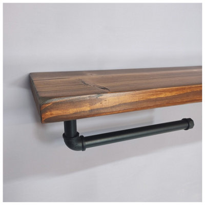 Wooden Handmade Rustic Kitchen Roll Black Holder with Walnut Shelf 6 inches 145mm Length of 180cm