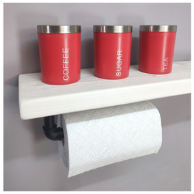 Wooden Handmade Rustic Kitchen Roll Black Holder with White Shelf 6 inches 145mm Length of 100cm