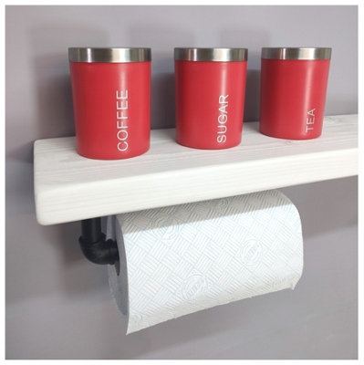 Wooden Handmade Rustic Kitchen Roll Black Holder with White Shelf 6 ...