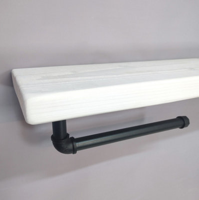 Wooden Handmade Rustic Kitchen Roll Black Holder with White Shelf 6 inches 145mm Length of 40cm