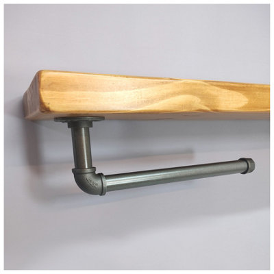 Wooden Handmade Rustic Kitchen Roll Silver Holder with Light Oak Shelf 7 inches 175mm Length of 40cm
