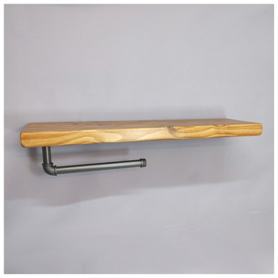 Wooden Handmade Rustic Kitchen Roll Silver Holder with Light Oak Shelf 7 inches 175mm Length of 40cm