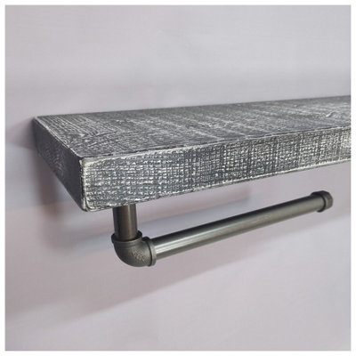 Wooden Handmade Rustic Kitchen Roll Silver Holder with Monochrome Shelf 6 inches 145mm Length of 130cm