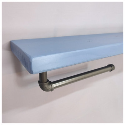 Wooden Handmade Rustic Kitchen Roll Silver Holder with Nordic Blue Shelf 6 inches 145mm Length of 170cm