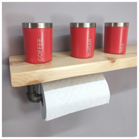 Wooden Handmade Rustic Kitchen Roll Silver Holder with Primed Shelf 7 inches 175mm Length of 120cm