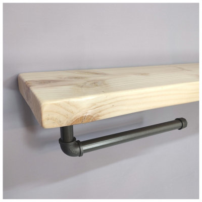 Wooden Handmade Rustic Kitchen Roll Silver Holder with Primed Shelf 9 inches 225mm Length of 90cm