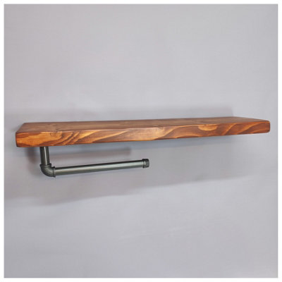 Wooden Handmade Rustic Kitchen Roll Silver Holder with Teak Shelf 6 inches 145mm Length of 70cm