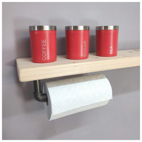 Wooden Handmade Rustic Kitchen Roll Silver Holder with Unprimed Shelf 6 inches 145mm Length of 100cm