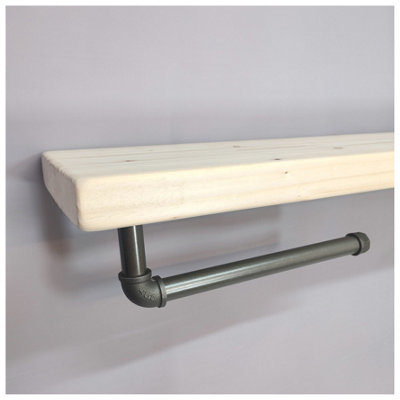 Wooden Handmade Rustic Kitchen Roll Silver Holder with Unprimed Shelf 7 inches 175mm Length of 170cm