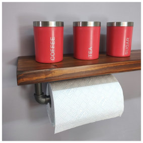 Wooden Handmade Rustic Kitchen Roll Silver Holder with Walnut Shelf 6 inches 145mm Length of 100cm