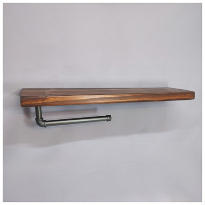 Wooden Handmade Rustic Kitchen Roll Silver Holder with Walnut Shelf 6 inches 145mm Length of 40cm