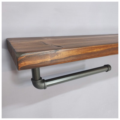 Wooden Handmade Rustic Kitchen Roll Silver Holder with Walnut Shelf 9 inches 225mm Length of 40cm