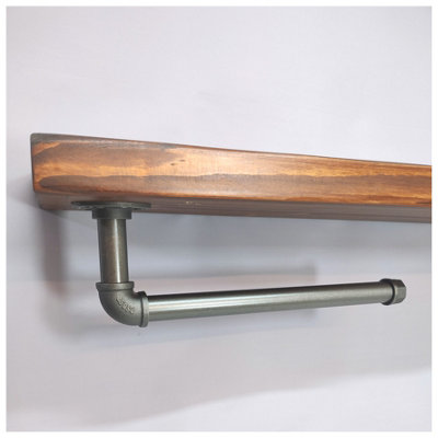 Wooden Handmade Rustic Kitchen Roll Silver Holder with Walnut Shelf 9 inches 225mm Length of 60cm
