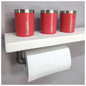 Wooden Handmade Rustic Kitchen Roll Silver Holder with White Shelf 6 inches 145mm Length of 100cm