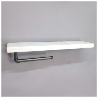 Wooden Handmade Rustic Kitchen Roll Silver Holder with White Shelf 6 inches 145mm Length of 160cm