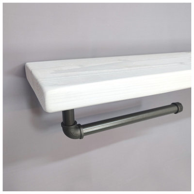 Wooden Handmade Rustic Kitchen Roll Silver Holder with White Shelf 6 inches 145mm Length of 80cm