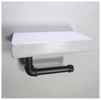 Wooden Handmade Rustic Toilet Roll Black Holder with Shelf Antique Grey 145mm Length of 25cm - 3